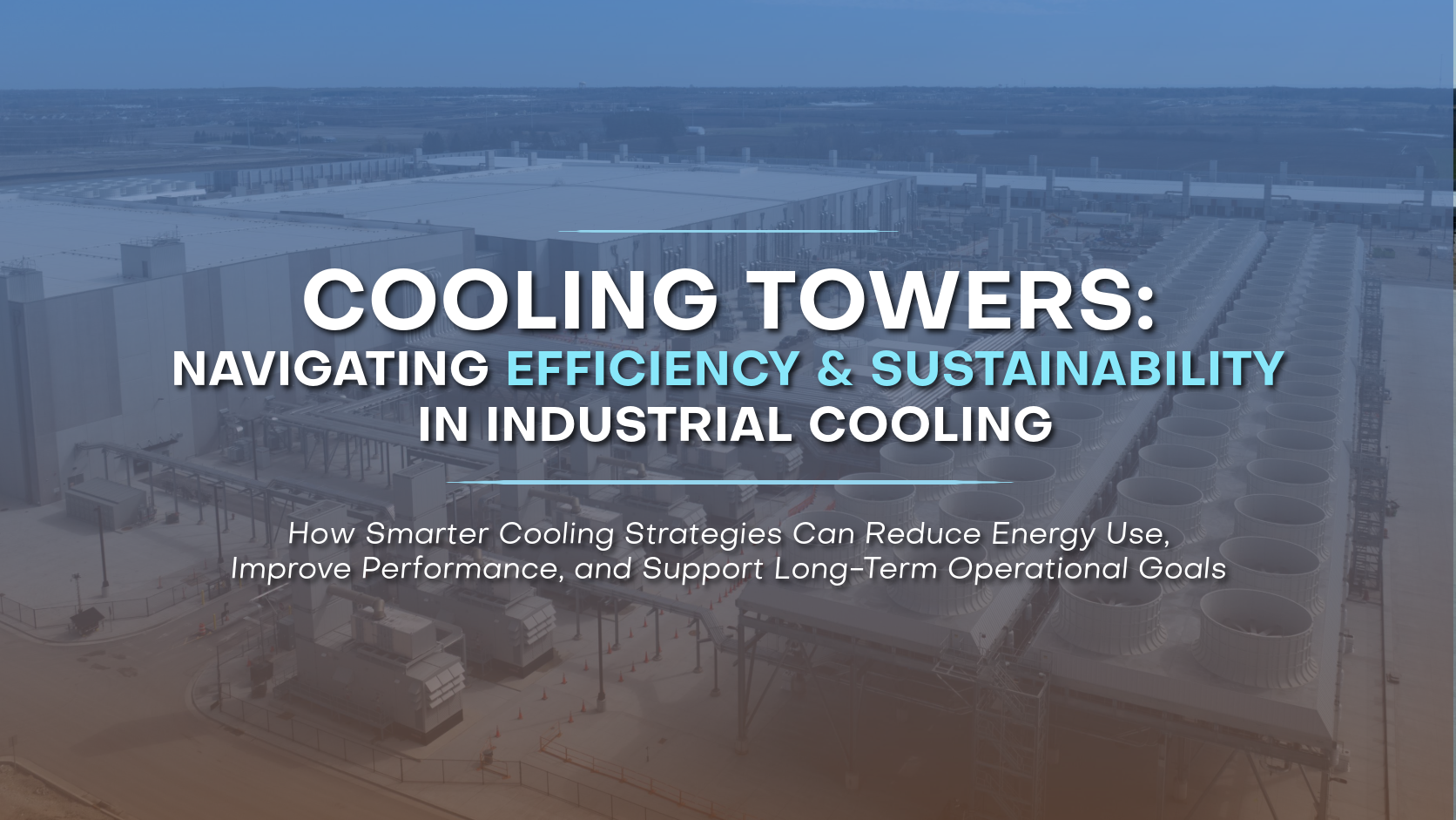 Aerial view of an industrial facility with multiple cooling towers, representing efficiency, sustainability, and large-scale cooling operations.