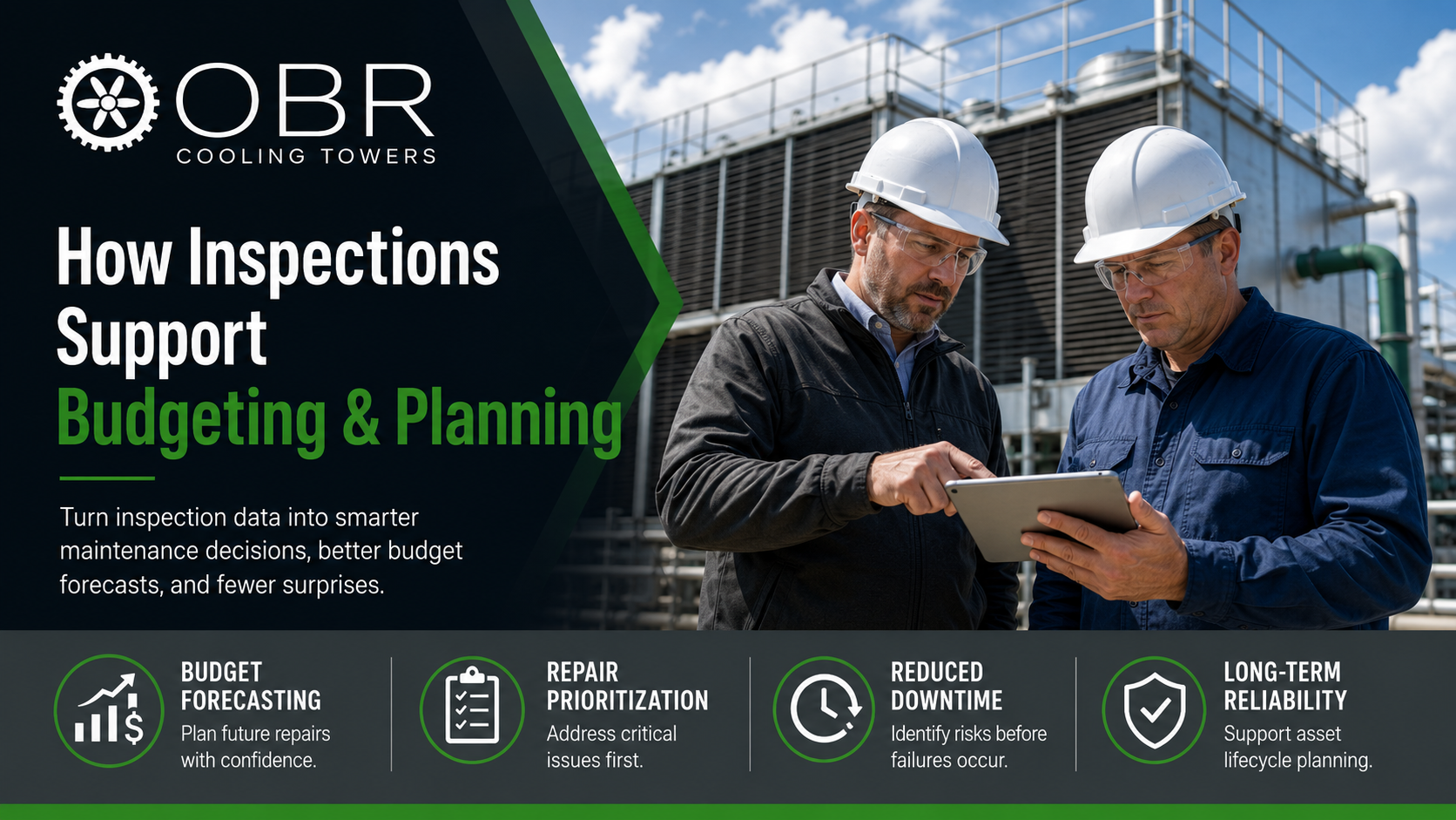 Cooling tower inspection report review supporting facility maintenance planning, budgeting, and long-term asset management.
